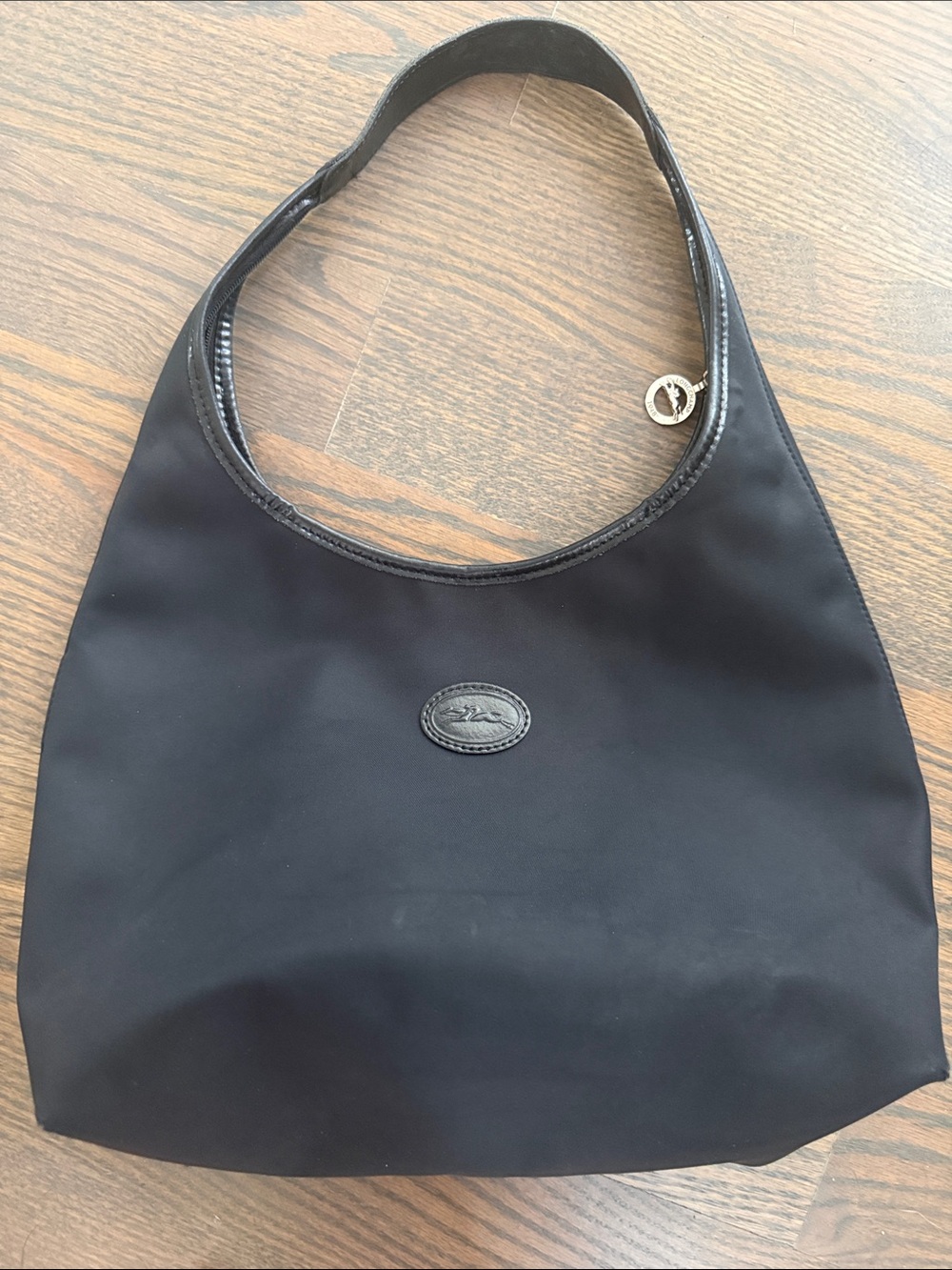 Longchamp Black Nylon Shoulder Hobo Bag